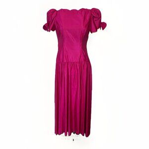 VTG Alfred Angelo Dress Small 80s Hot Pink Satin Bridesmaid Prom USA Union Made